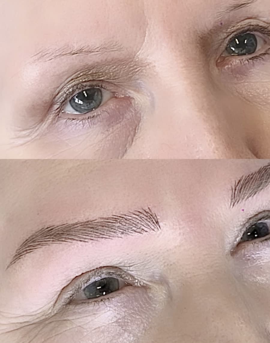 Brow Restoration for Mature Skin Thinning eyebrows restored with soft microblading strokes at Mana Semipermanent, our semi-permanent makeup studio in Jesmond, Newcastle.