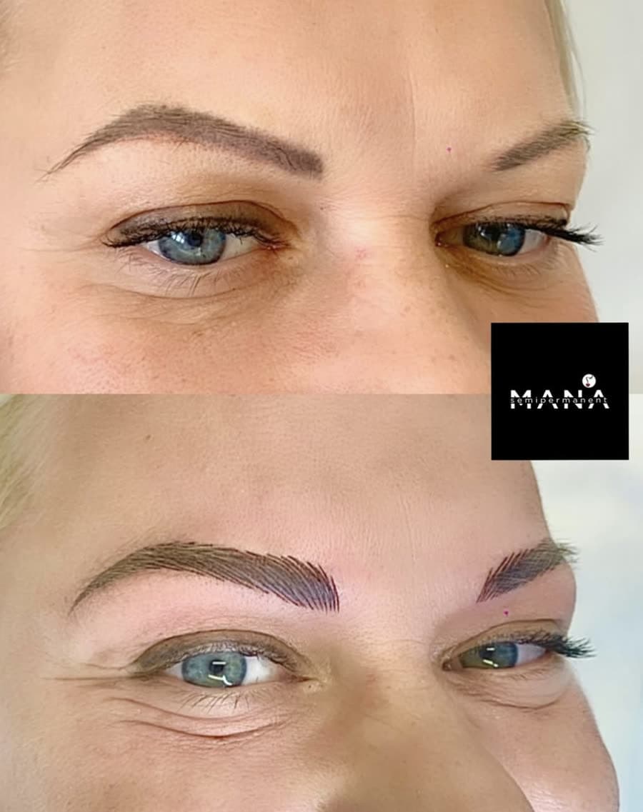 Natural Brow Microblading for Mature Clients Soft hair-stroke eyebrow microblading correcting an old faded brow tattoo, completed at Mana Semipermanent in Jesmond, Newcastle upon Tyne.