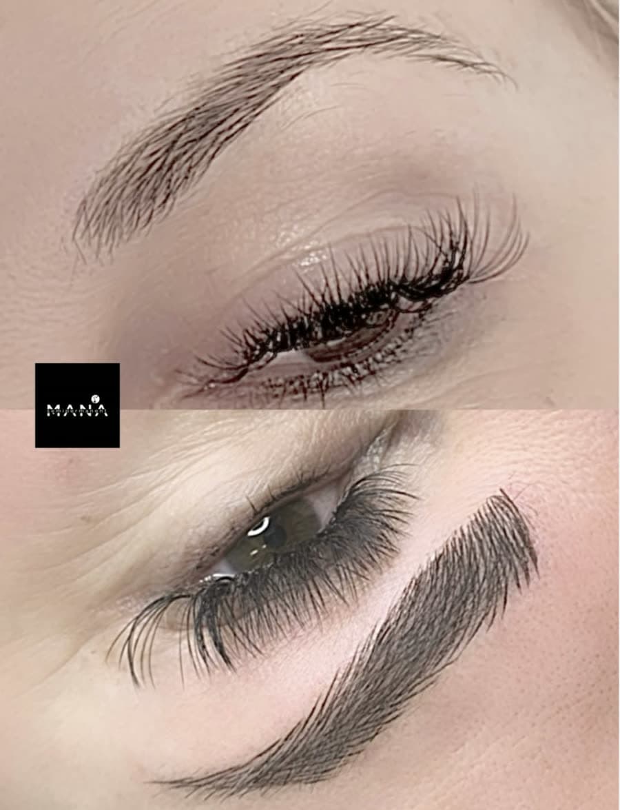 Feathered Brow Microblading Result Soft, feathered eyebrow microblading strokes creating natural definition, a semi-permanent makeup treatment by Mana Semipermanent in Jesmond, Newcastle upon Tyne.