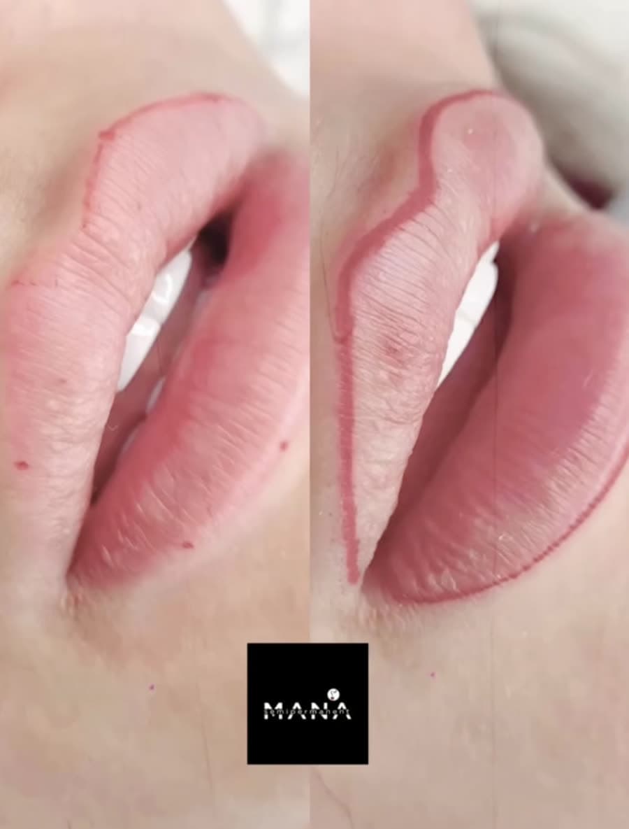 Lip Liner Shape Correction Precise lip liner reshaping natural lip symmetry, part of the lip treatments offered by Mana Semipermanent in Jesmond, Newcastle.
