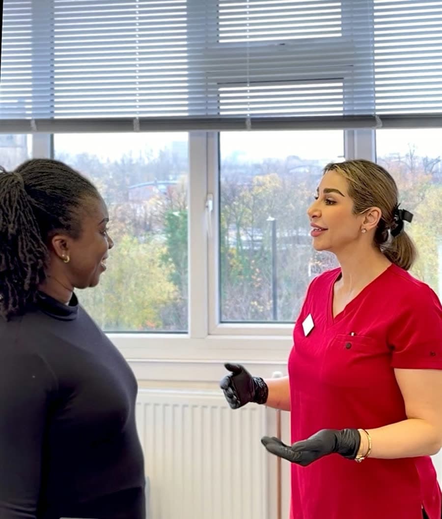 Consultation at Mana Semipermanent Mana, founder of Mana Semipermanent, talking through a treatment plan with a client at the studio in Jesmond, Newcastle upon Tyne.